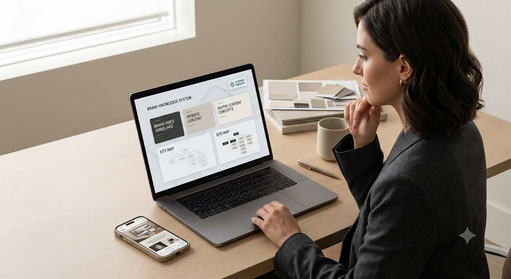 Creative strategist using AI within a structured digital branding system