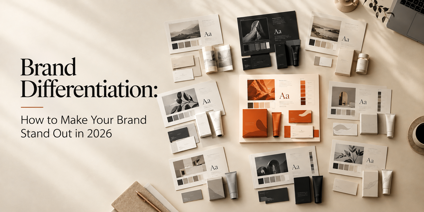 Brand differentiation strategy showing one distinctive brand identity among similar competitors