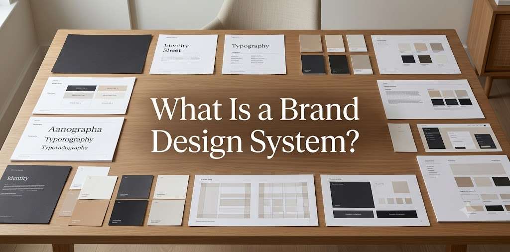 Brand design system showing typography color layout and visual components