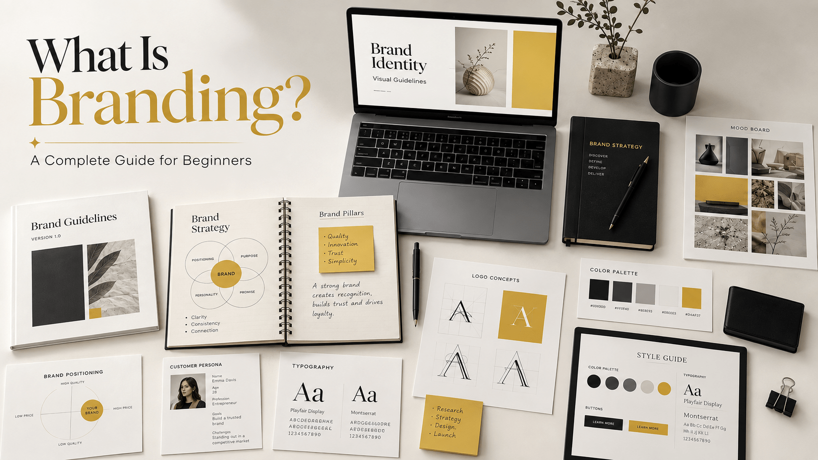 Complete branding process showing brand strategy, positioning and visual identity