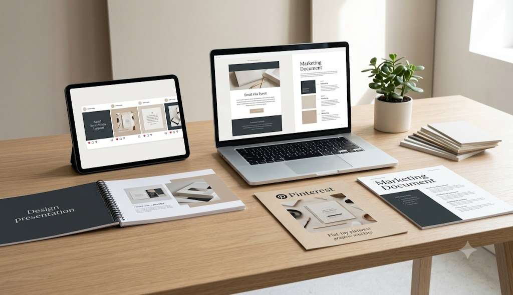 Brand design system templates across social media website and marketing