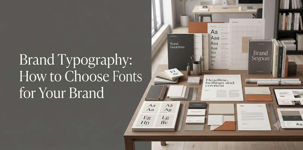 Brand typography system showing curated typefaces, hierarchy, and editorial design elements